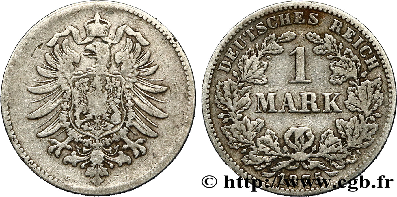 ALLEMAGNE 1 Mark Empire aigle impérial 1875 Karlsruhe - G TB+ 