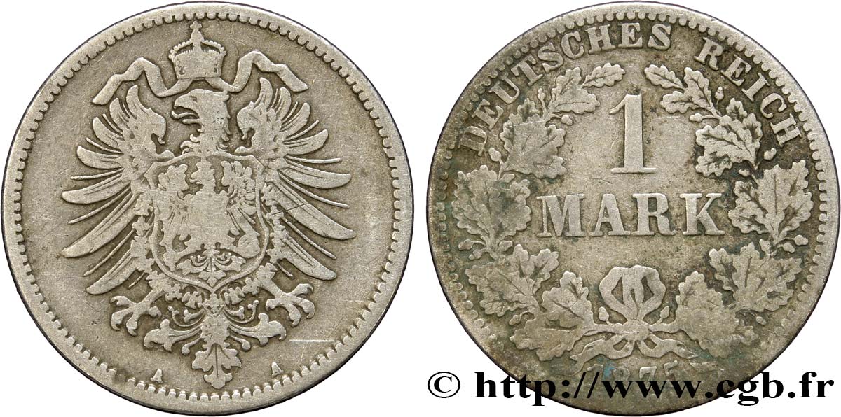 ALLEMAGNE 1 Mark Empire aigle impérial 1875 Berlin TB 