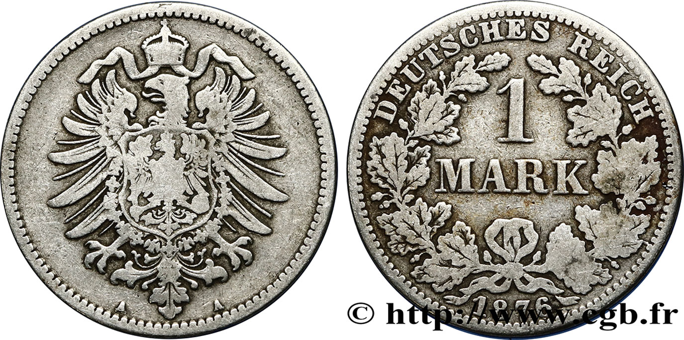 ALLEMAGNE 1 Mark Empire aigle impérial 1876 Berlin TB+ 