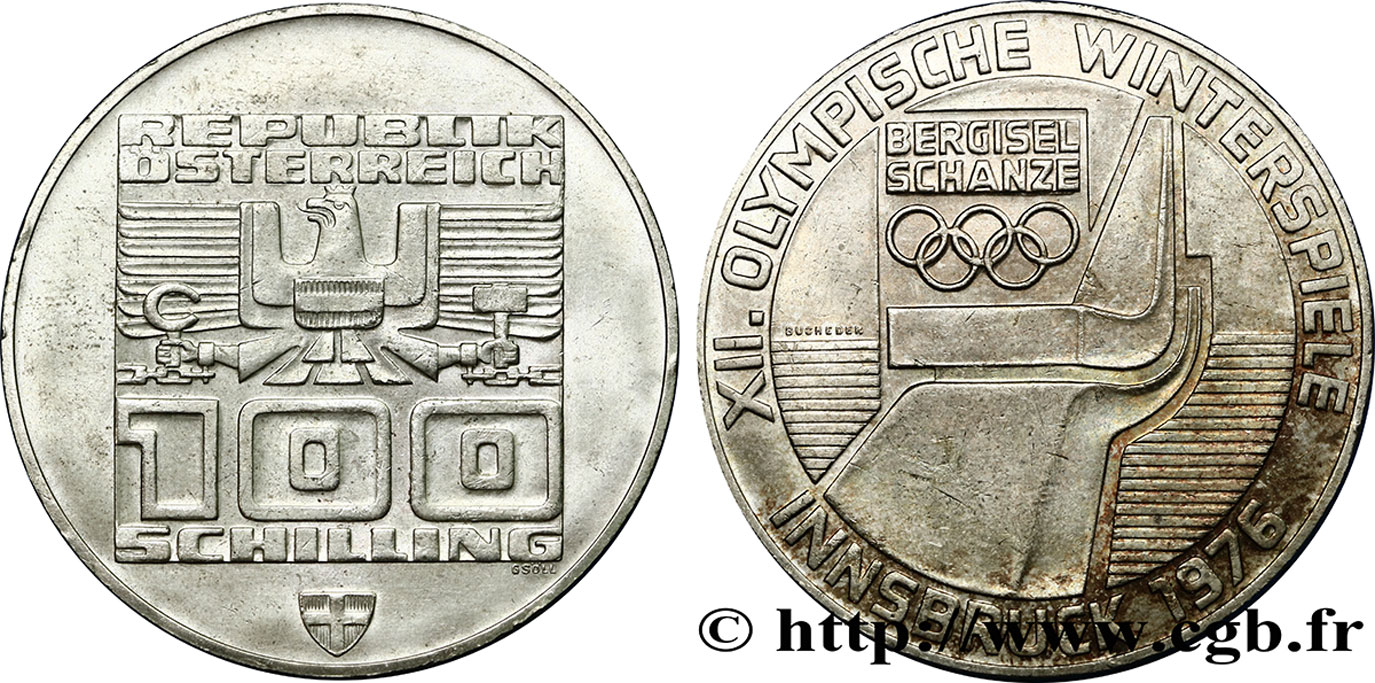 AUTRICHE 100 Schilling J.O. d’hiver d’Innsbruck 1976 - tremplin olympique 1976 Hall SUP 