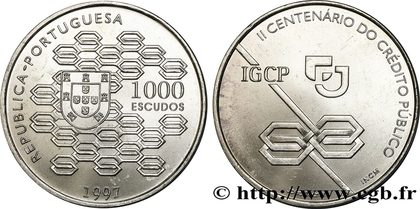 PORTUGAL 1000 Escudos 2e Centenaire du Credito Publico 1997  MS 