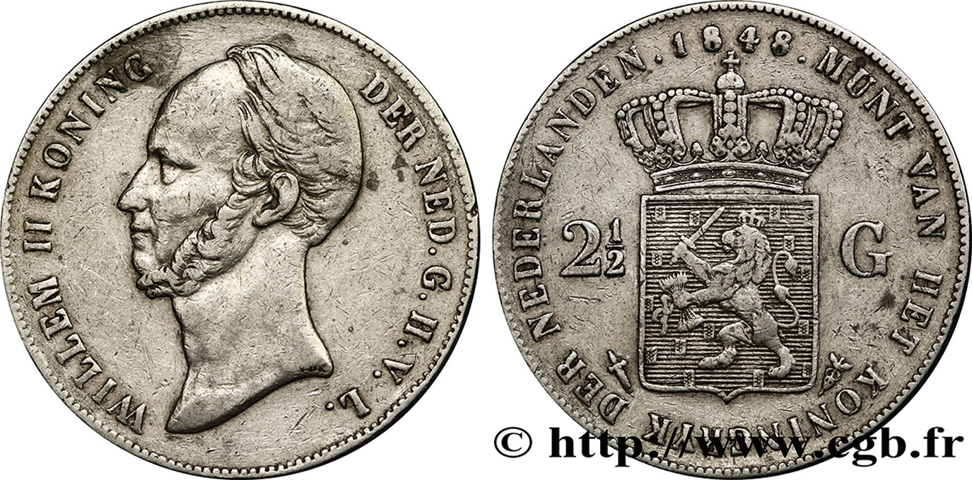 PAESI BASSI 2 1/2 Gulden Guillaume II 1848 Utrecht BB 