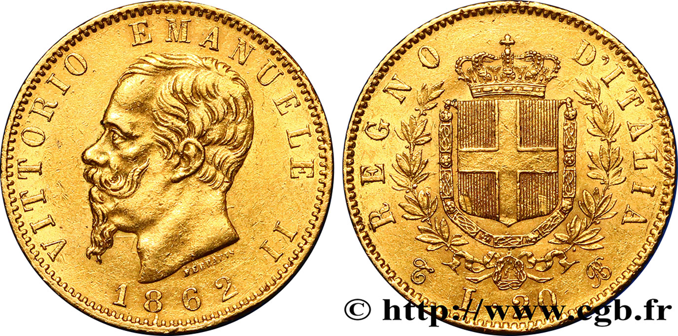 ITALIE 20 Lire Victor Emmanuel II 1862 Turin TTB+/SUP 