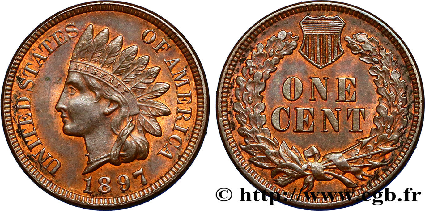 ÉTATS-UNIS D AMÉRIQUE 1 Cent tête d’indien, 3e type 1897 Philadelphie SPL 