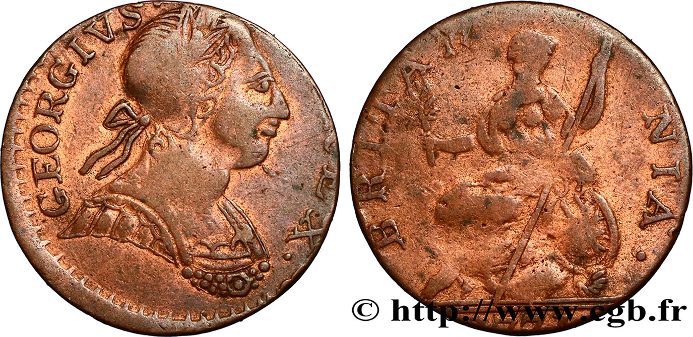 ROYAUME-UNI 1/2 Penny Georges III 1771 Londres B+ 