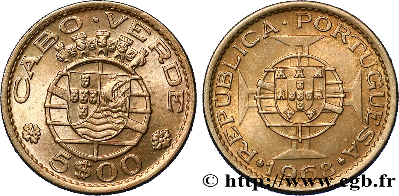 CAP VERT 5 Escudos monnayage colonial portugais 1968  SPL 