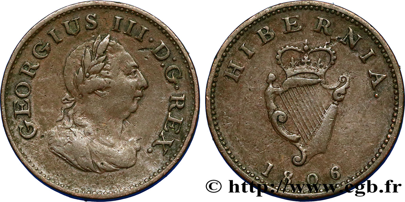 IRLANDE 1 Farthing Georges III 1806  TB+ 
