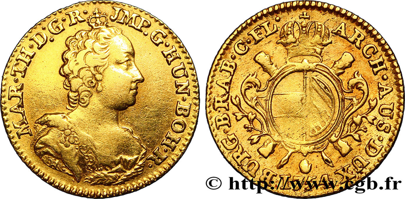 AUSTRIAN NETHERLANDS - DUCHY OF BRABANT - MARIA-THERESA Souverain d or, 3e type 1754 Anvers XF 