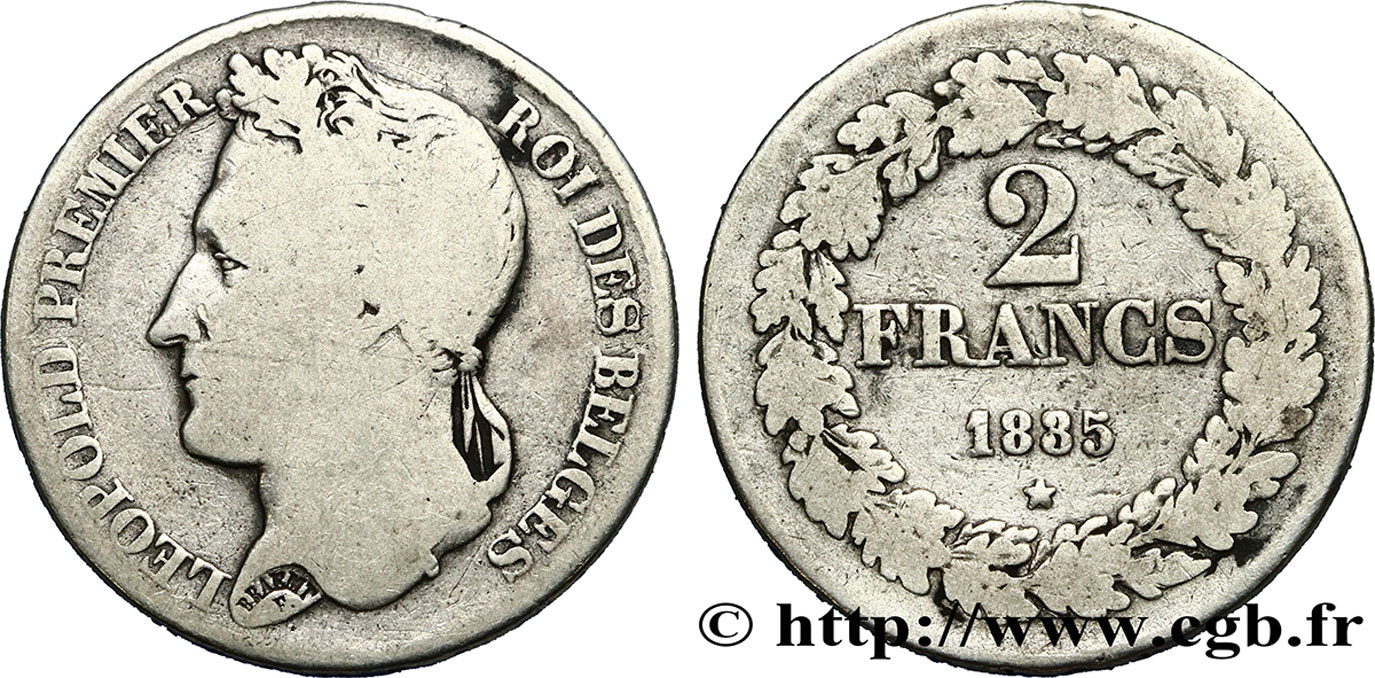 BELGIQUE 2 Francs Léopold Ier tête laurée 1835  B+/TB 