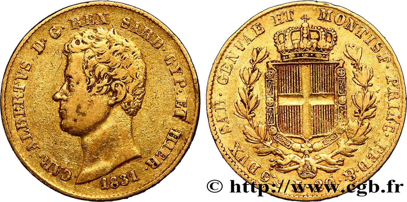 ITALY - KINGDOM OF SARDINIA 20 Lire Charles-Albert 1831 Gênes VF 