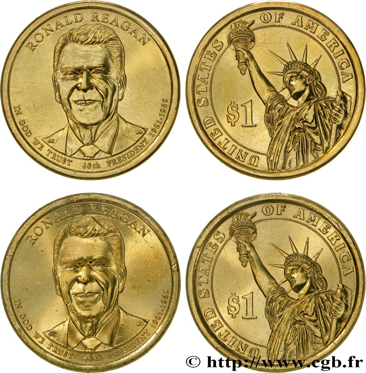 ÉTATS-UNIS D AMÉRIQUE Lot de 2 monnaies de Ronald Reagan 2016 Philadelphie+Denver SPL 