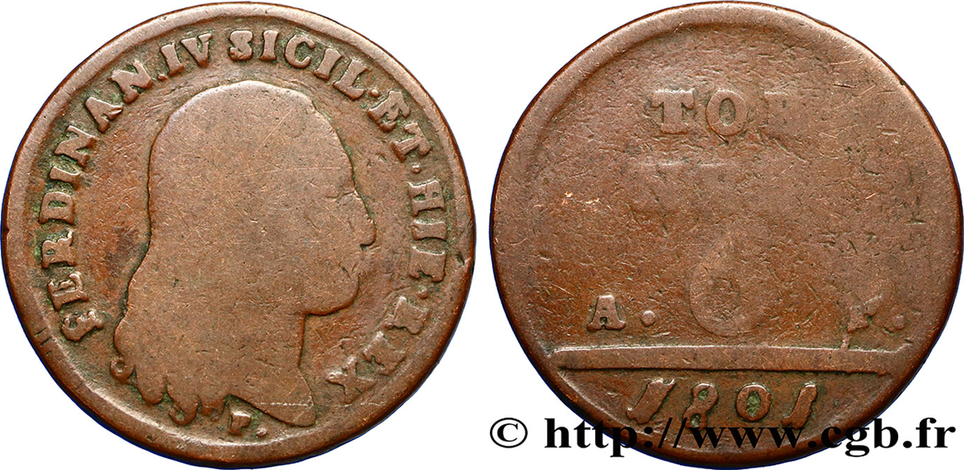 ITALIE - ROYAUME DE NAPLES 6 Tornesi Ferdinand IV, Roi des deux Siciles 1801  B 