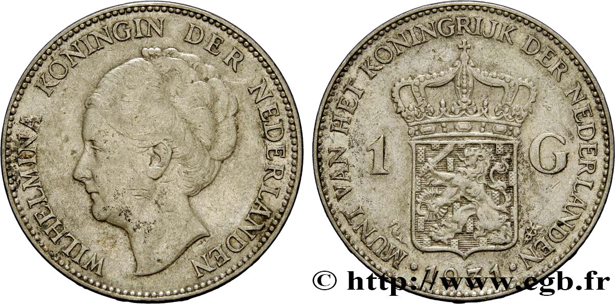 NETHERLANDS 1 Gulden Wilhelmina 1931  XF 