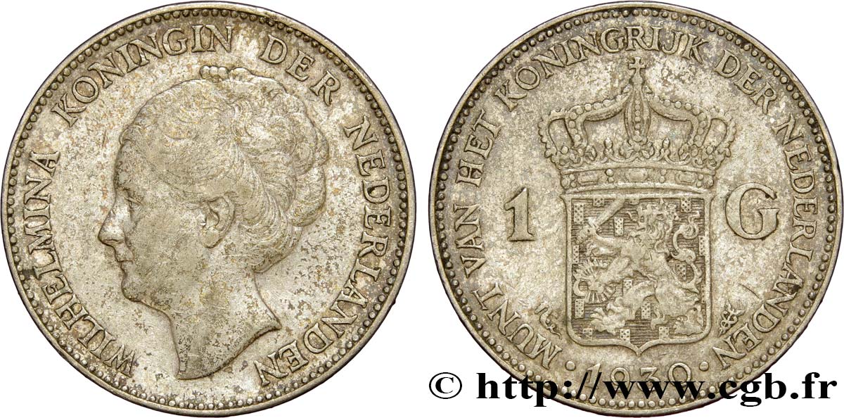 PAYS-BAS 1 Gulden Wilhelmina 1930  TTB 