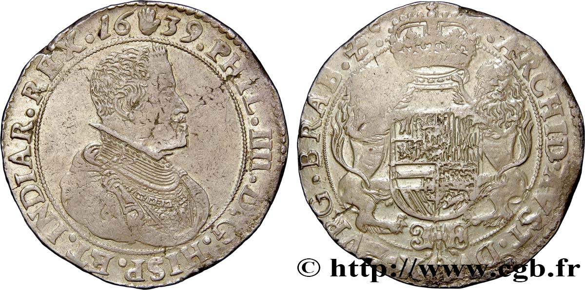 SPANISH NETHERLANDS - DUCHY OF BRABANT - PHILIP IV Ducaton 1639 Anvers AU/XF 