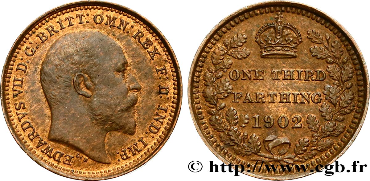 REGNO UNITO 1/3 Farthing Edouard VII 1902  q.SPL 