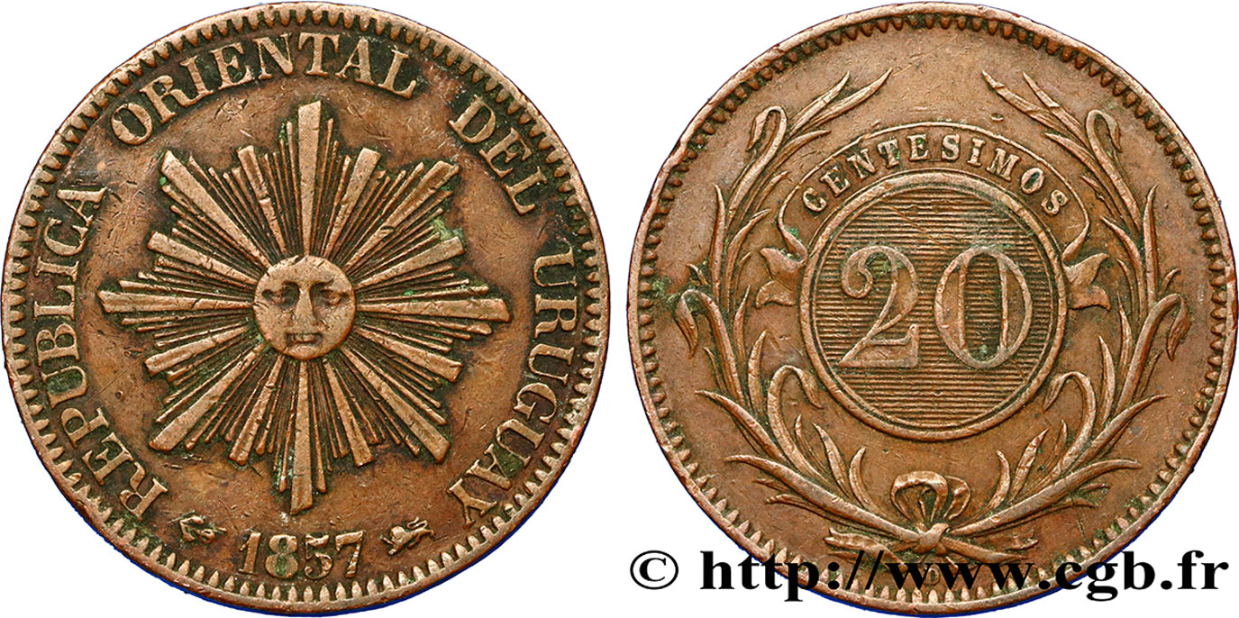 URUGUAY 20 Centesimos 1857 Lyon TTB 
