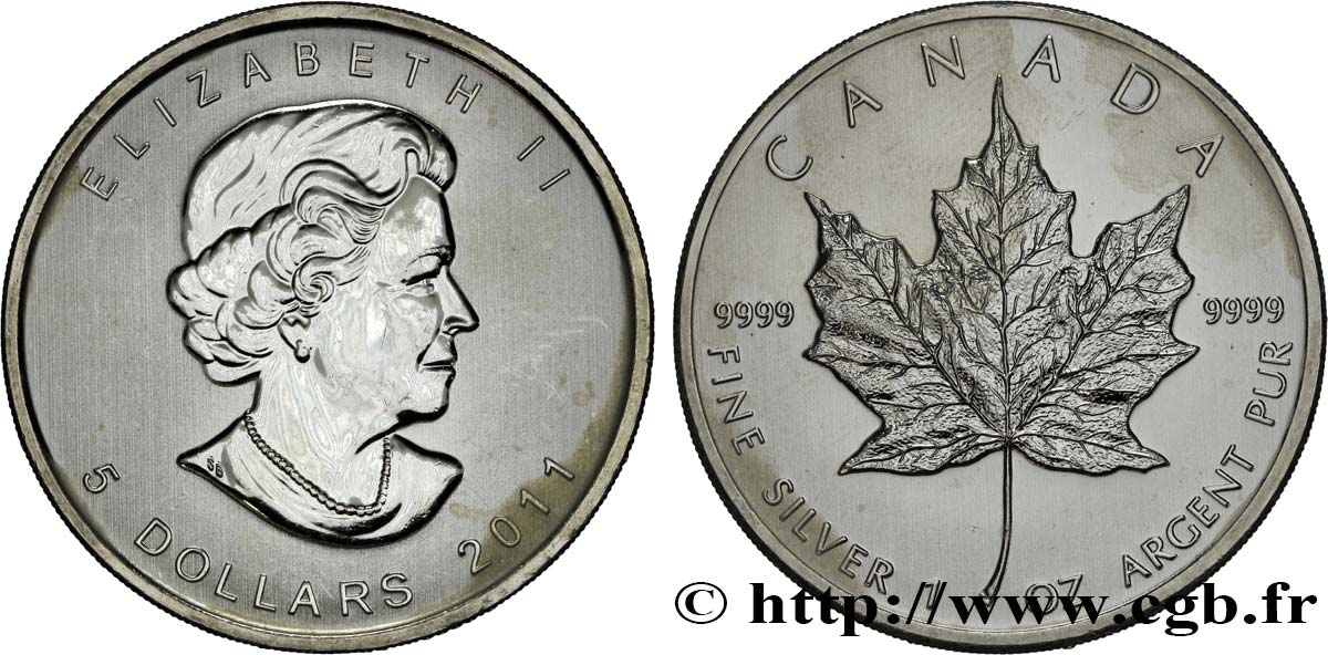 CANADá
 5 Dollars (1 once) Proof feuille d’érable 2011  EBC 