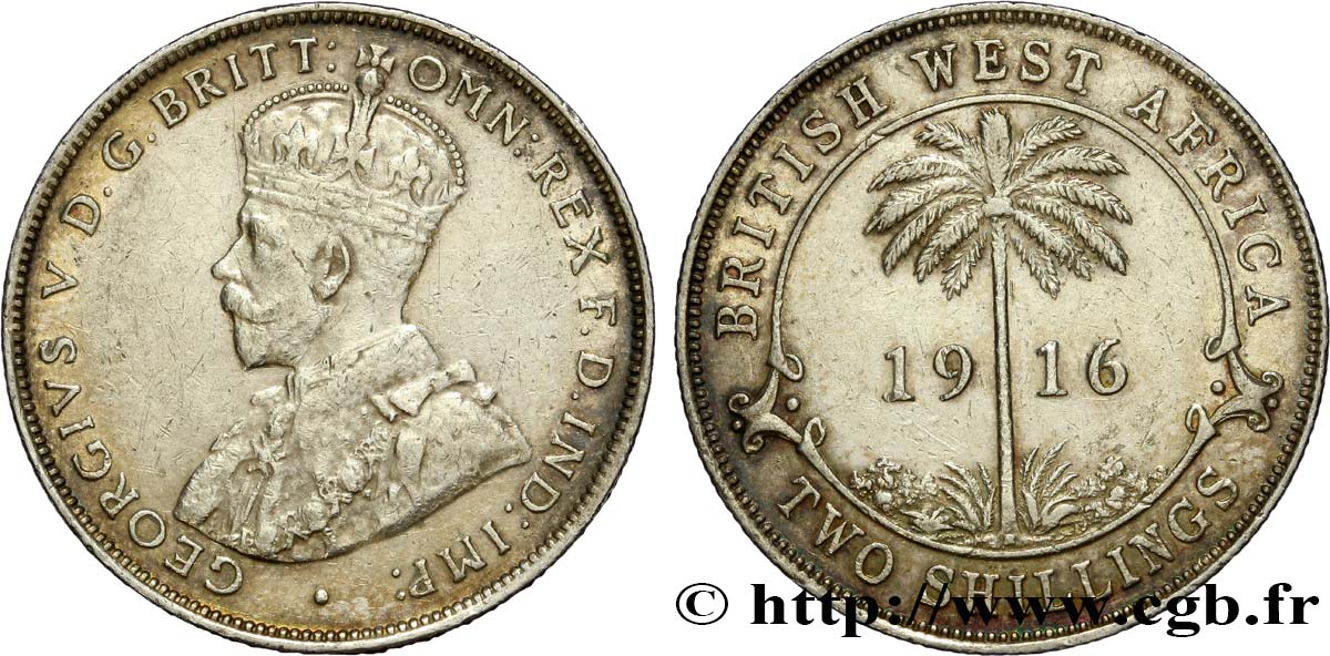 BRITISH WEST AFRICA 2 Shillings Georges V 1916  XF 