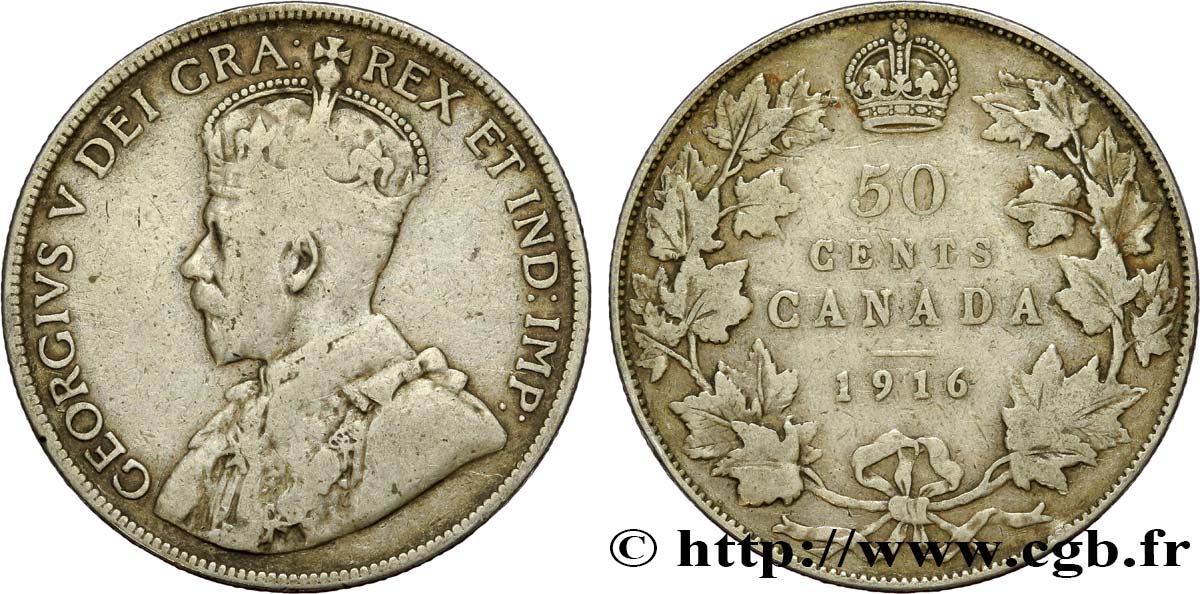 CANADA 50 Cents Georges V 1916  TB+ 