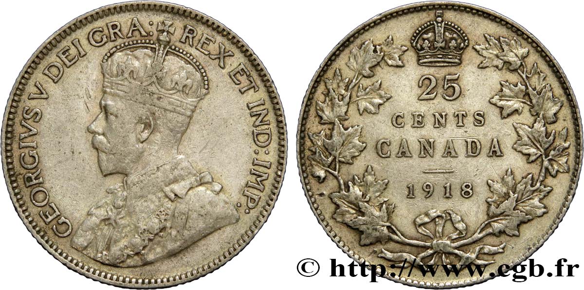 CANADA 25 Cents Georges V 1918  TTB 