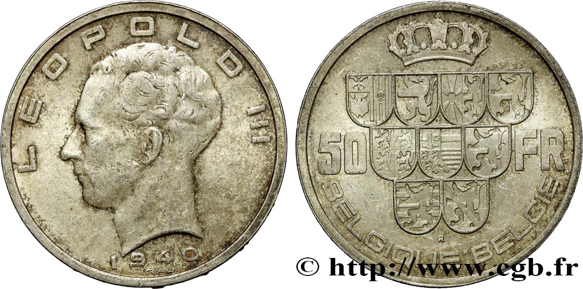 BELGIQUE 50 Francs Léopold III légende Belgie-Belgique tranche position B 1940  TTB+ 