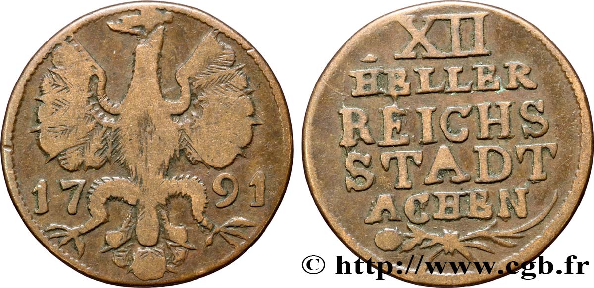 ALEMANIA - AQUIGRáN 12 Heller ville de Aachen aigle 1791  BC 
