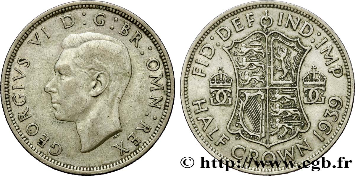 ROYAUME-UNI 1/2 Crown Georges VI / écu 1939  TTB 