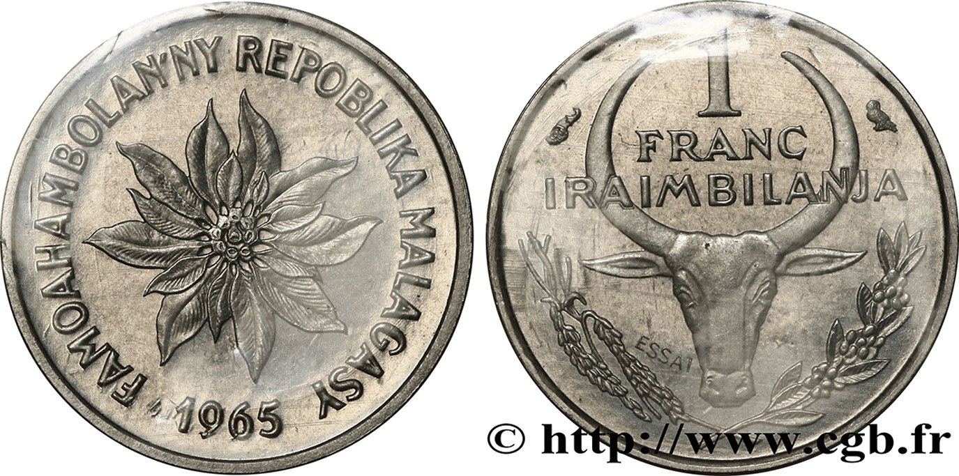 MADAGASCAR Essai 1 Franc 1965 Paris FDC 