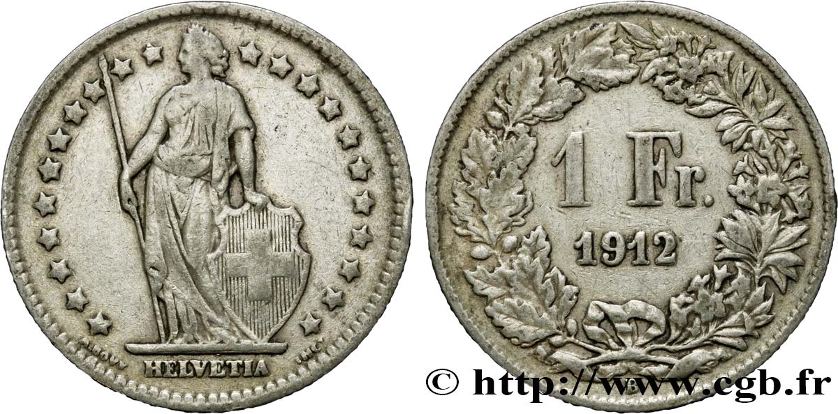 SWITZERLAND 1 Franc Helvetia 1912 Berne XF 