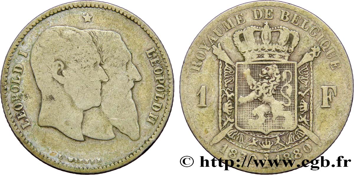 BELGIQUE 1 Franc 50e anniversaire de l’indépendance 1880  TB 