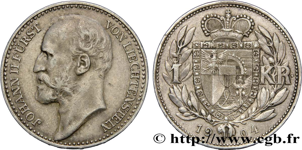 LIECHTENSTEIN 1 Krone Jean II 1904 Berne TTB 