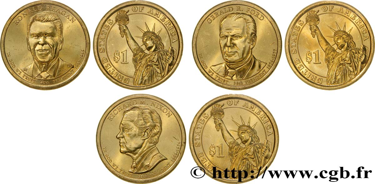 UNITED STATES OF AMERICA Lot de trois monnaies présidentielles 2016 Philadelphie MS 