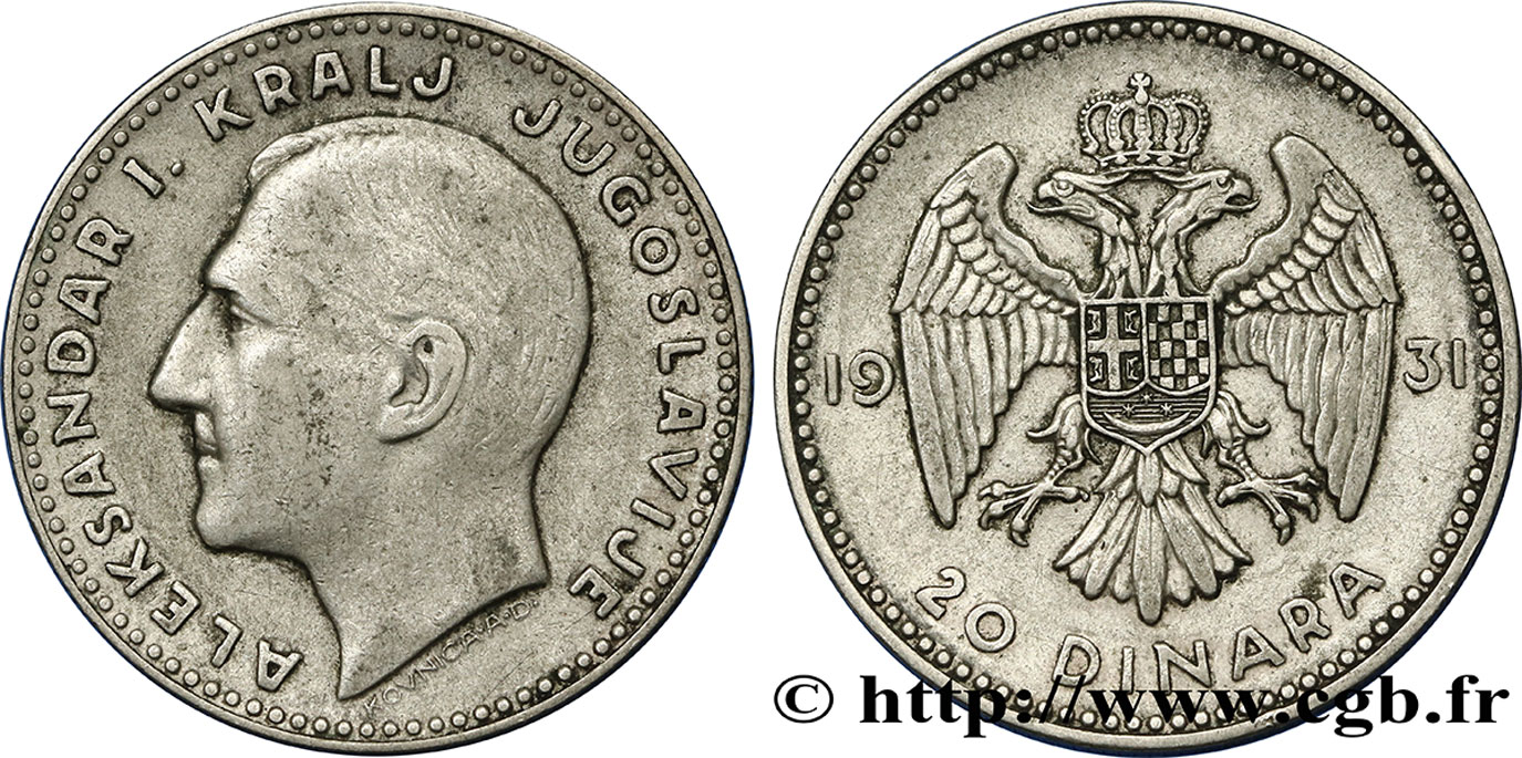 YUGOSLAVIA 20 Dinara Alexandre Ier 1931 Belgrade XF