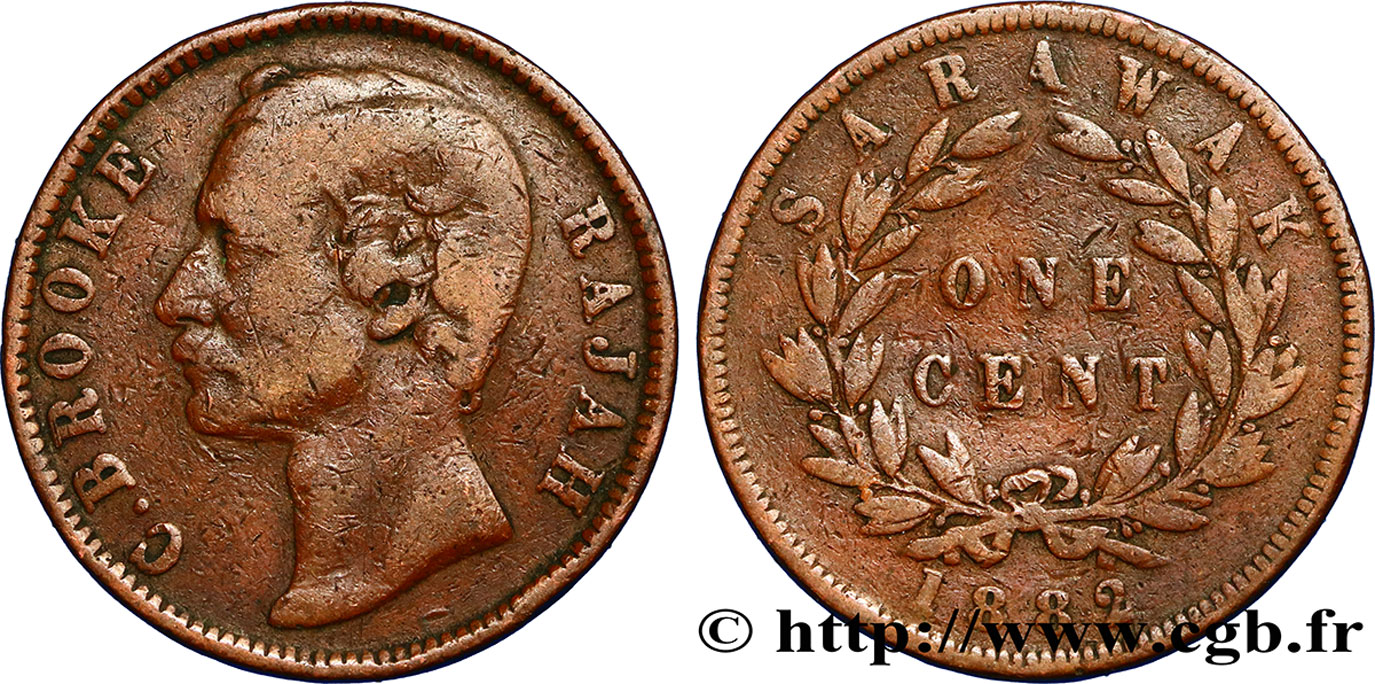 SARAWAK 1 Cent Sarawak Rajah J. Brooke 1882 VF