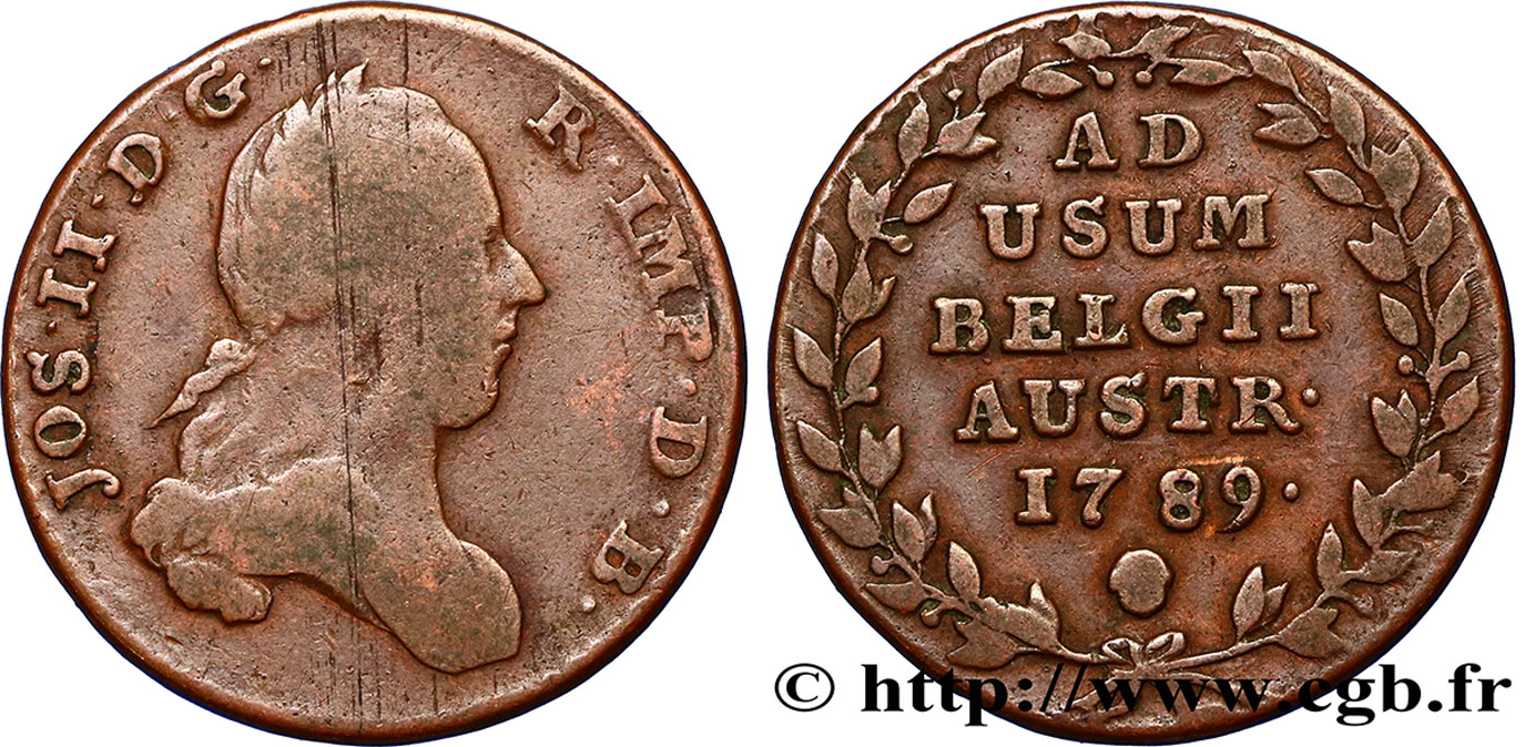 BÉLGICA - PAíSES BAJOS AUSTRíACOS 2 Liards Pays-Bas autrichiens Joseph II 1789 Bruxelles BC 