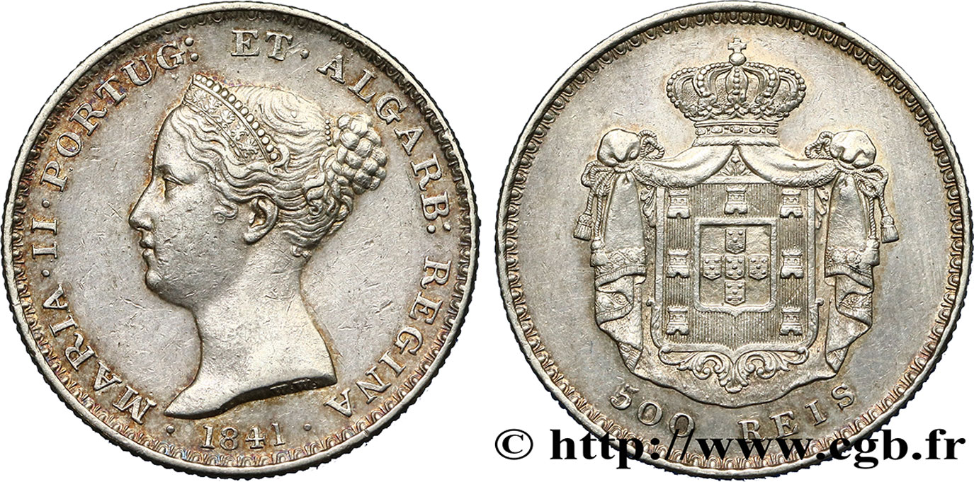 PORTUGAL -MARIE II  500 Réis 1841  q.SPL 