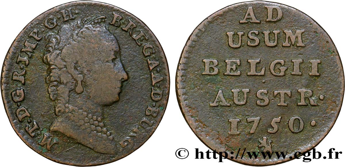 BELGIUM - AUSTRIAN NETHERLANDS 1 Liard 1750 Bruges VF 