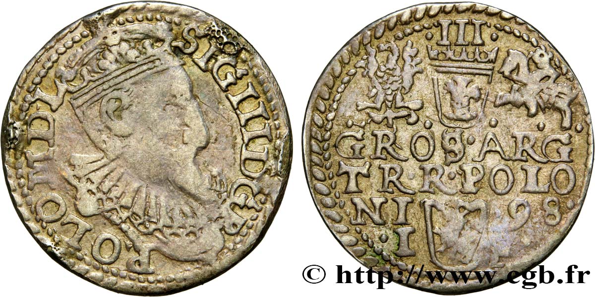 POLAND - SIGISMUND III VASA Trois groschen ou trojak koronny 1598 Cracovie VF 