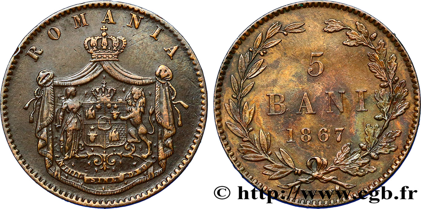 ROMANIA 5 Bani 1867 James Watt & Co XF/AU