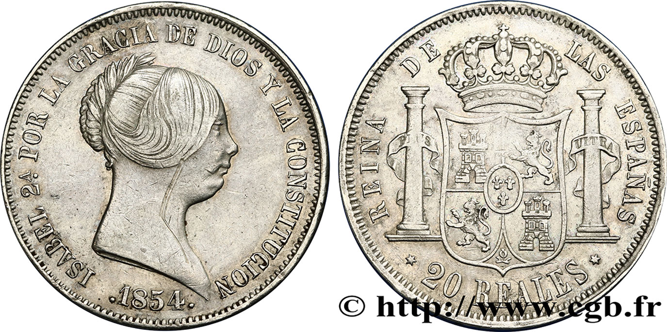 SPAIN 20 Reales Isabelle II  1854 Madrid XF/AU 