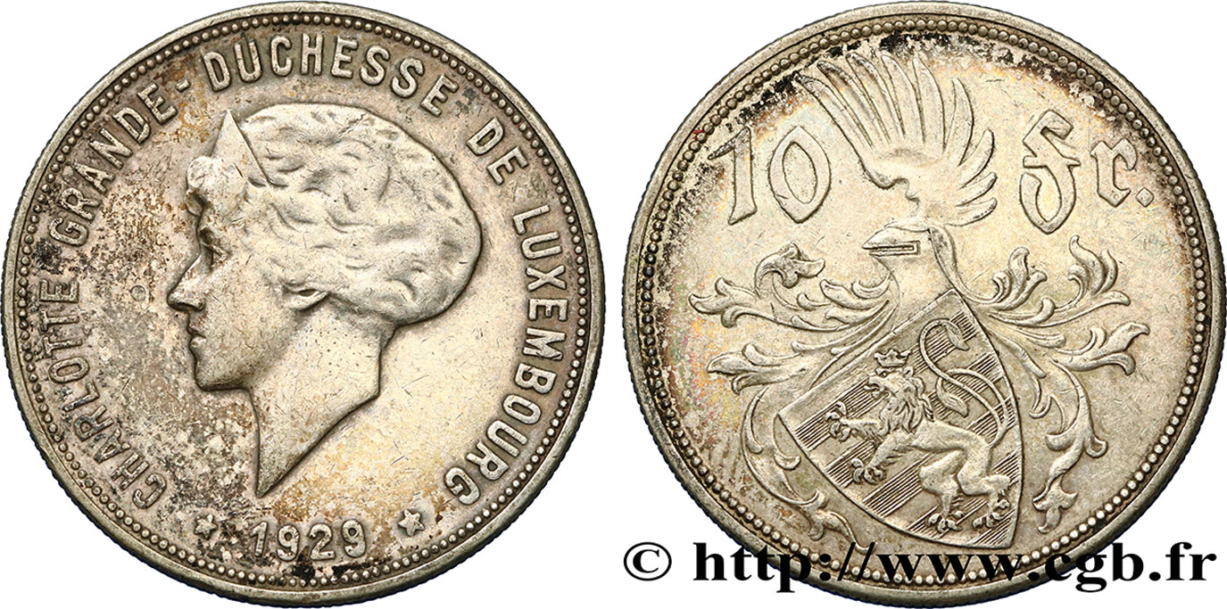 LUXEMBURG 10 Francs Princesse Charlotte 1929  SS 