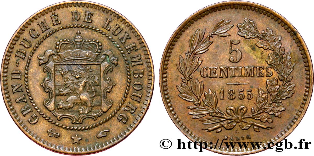 LUXEMBURG 5 Centimes 1855 Paris  VZ 