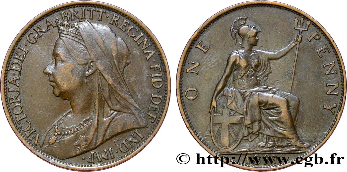 ROYAUME-UNI 1 Penny Victoria “old head” 1897  TTB 
