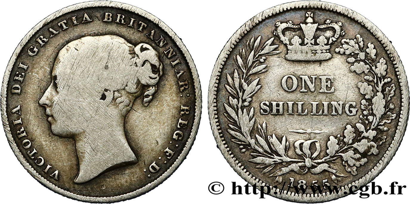 UNITED KINGDOM 1 Shilling Victoria tête jeune 1855  VF 