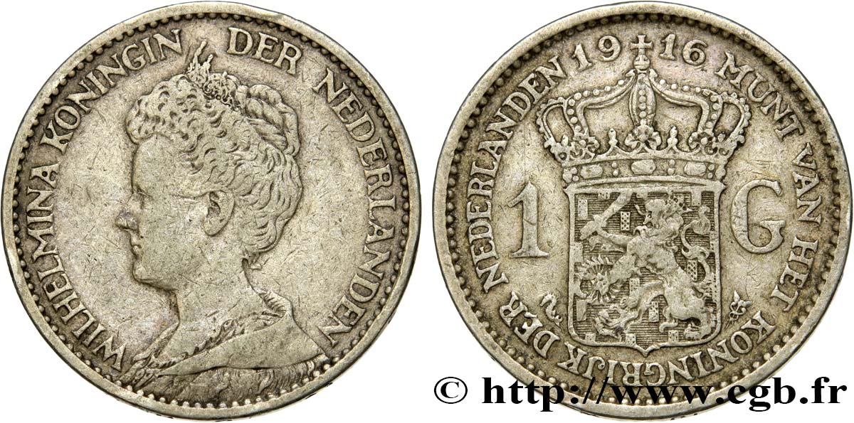PAESI BASSI 1 Gulden Wilhelmina 1916  BB 