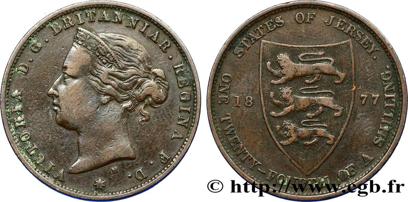 JERSEY 1/24 Shilling Reine Victoria 1877 Heaton BB 