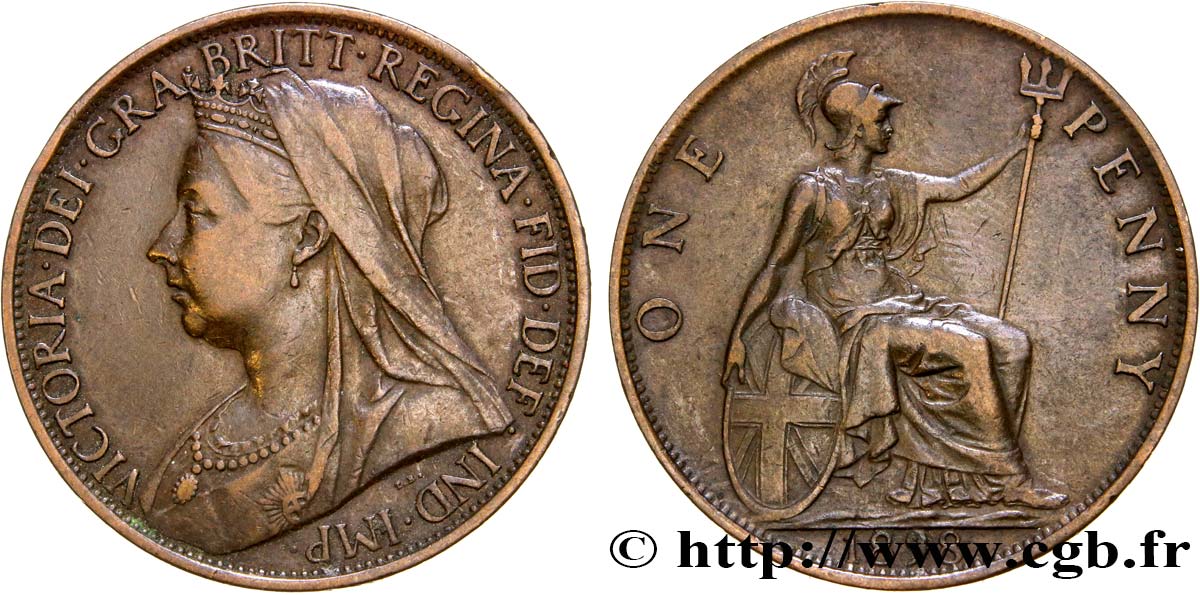 ROYAUME-UNI 1 Penny Victoria “old head” 1898  TTB 