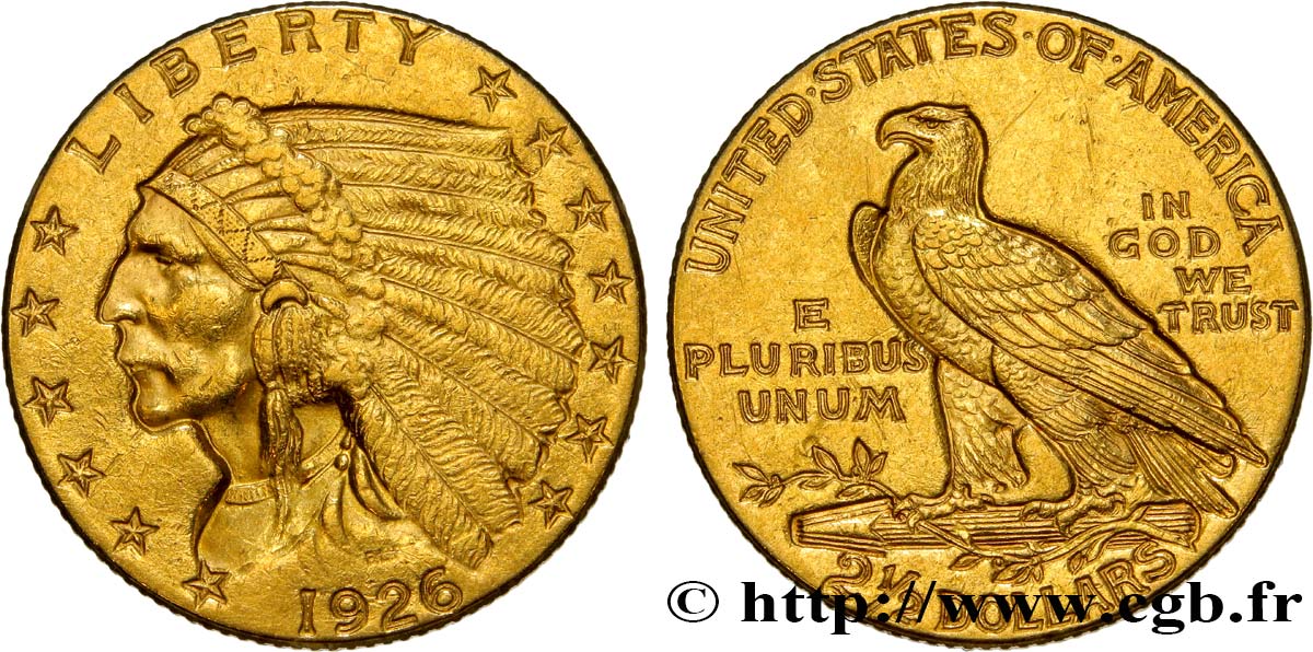 UNITED STATES OF AMERICA 2 1/2 Dollars  Indian Head  1926 Philadelphie AU 