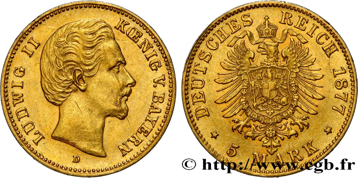 GERMANY - BAVARIA 5 Mark Louis II 1877 Münich AU 
